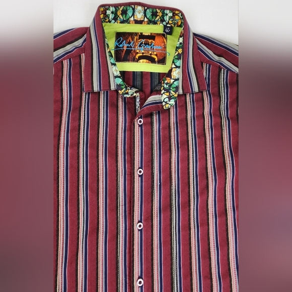 Robert Graham Red Striped Button Down Dress Shirt. Size Large - Picture 2 of 6